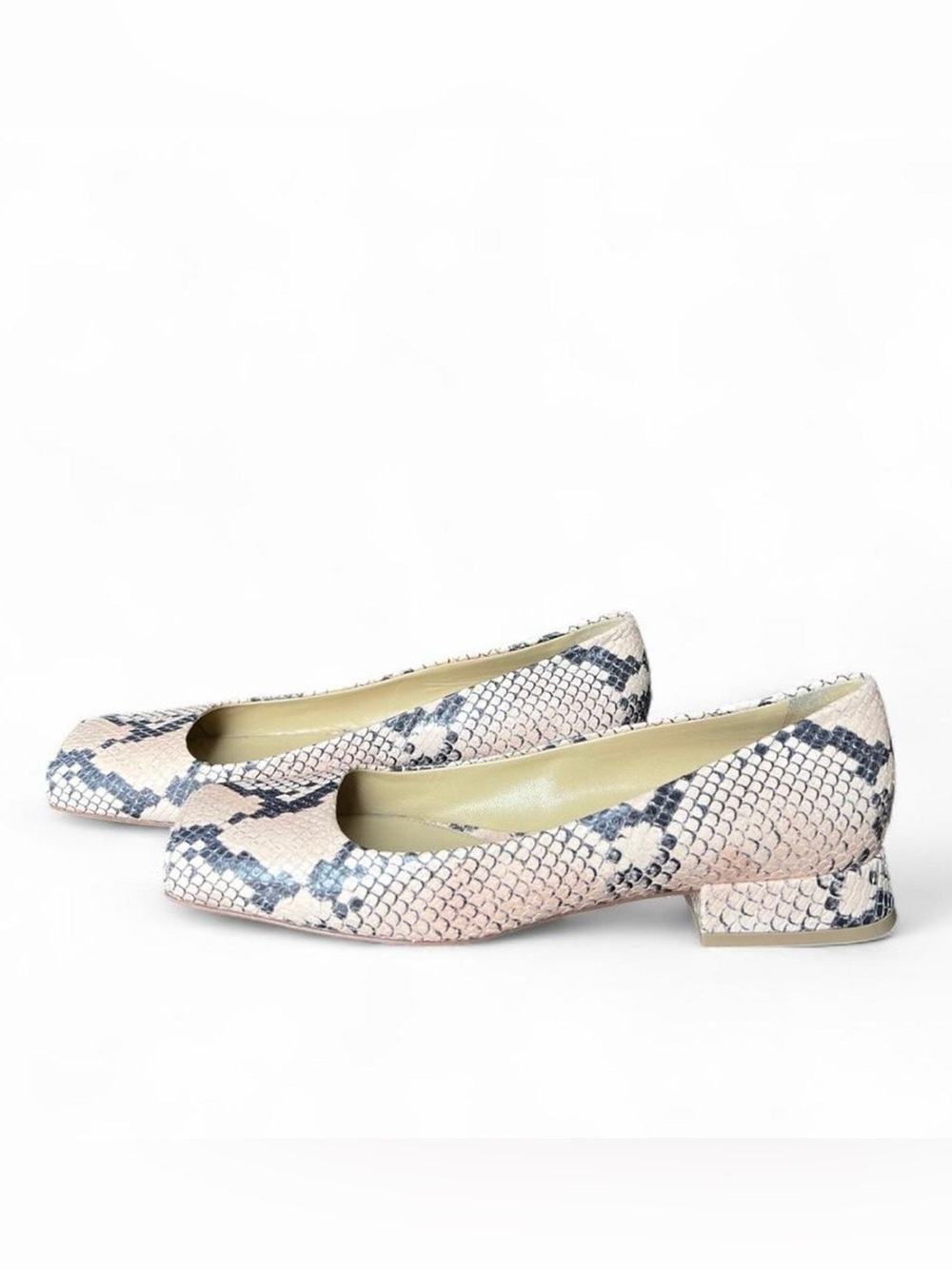 Bottega Veneta Pale Pink and Gray Snake-Print Square-Toe Ballet Flats